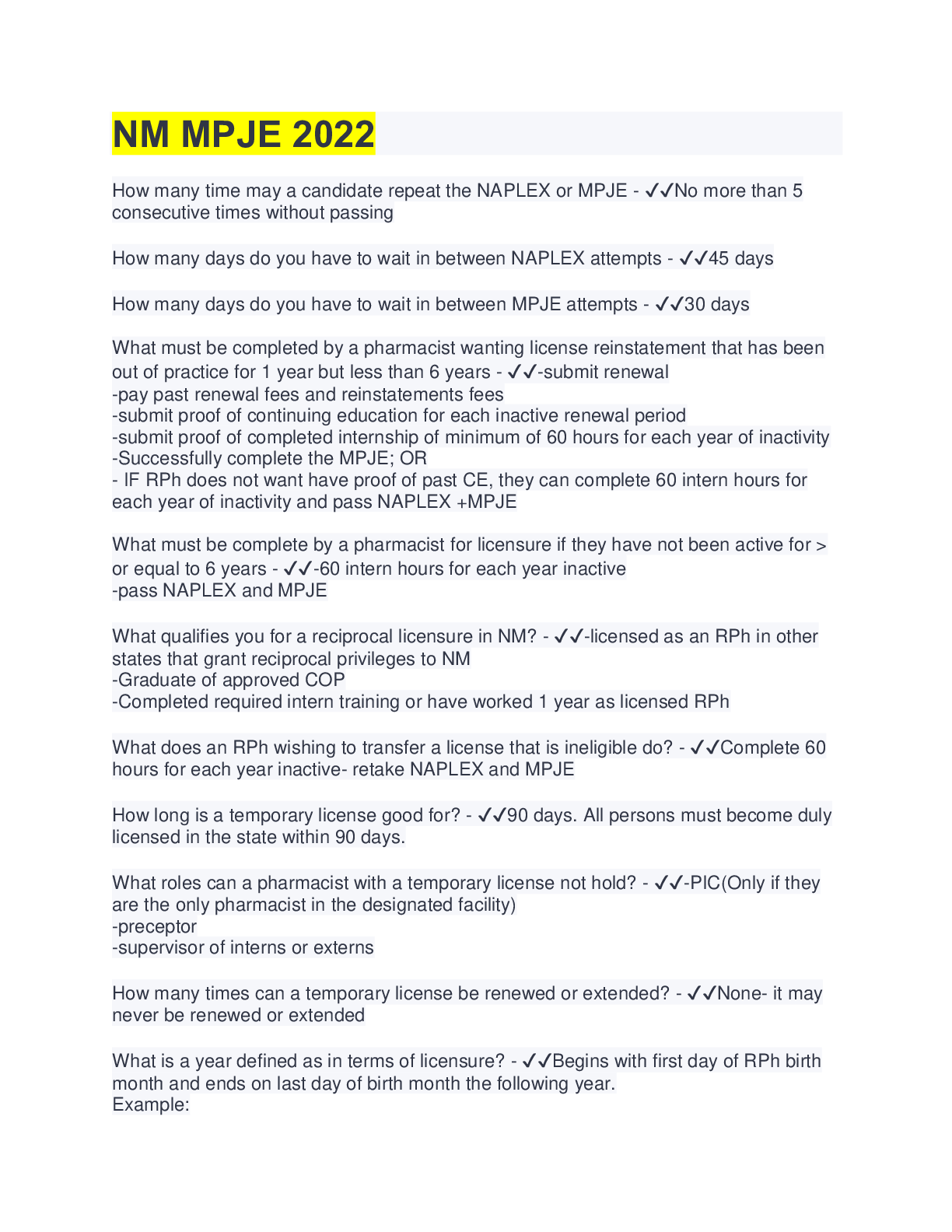 Preview of NM MPJE 2022 | 420 Questions with 100% Correct Answers